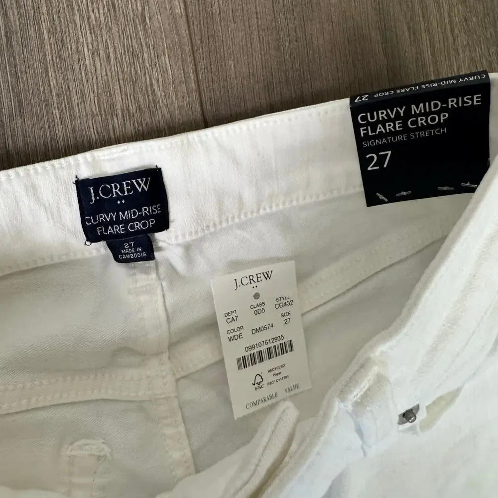 J.Crew Jeans WMNS 27 White Curvy Mid Rise Flare Crop Stretch Cotton Clean Girl